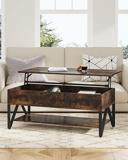 Novilla Lift Top Coffee Table with Storage 40 Inch Wood Lift Up Center Table for Living Room Tea Table with Hidden Compartment Rising Tabletop Table Cocktail Table, Rustic Brown - LeafyLoom