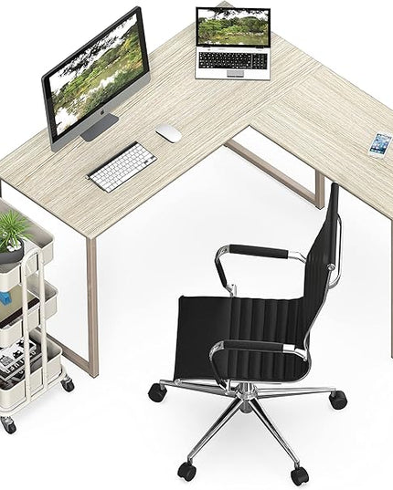 SHW 48-Inch Mission L-Shaped Home Computer Desk, Maple - LeafyLoom
