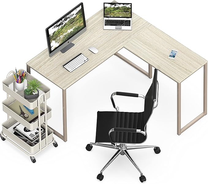 SHW 48-Inch Mission L-Shaped Home Computer Desk, Maple - LeafyLoom