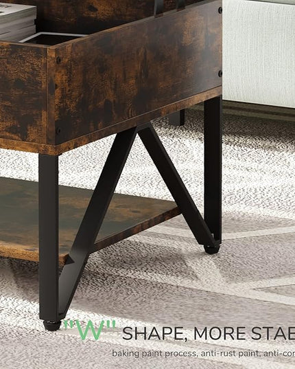 Novilla Lift Top Coffee Table with Storage 40 Inch Wood Lift Up Center Table for Living Room Tea Table with Hidden Compartment Rising Tabletop Table Cocktail Table, Rustic Brown - LeafyLoom