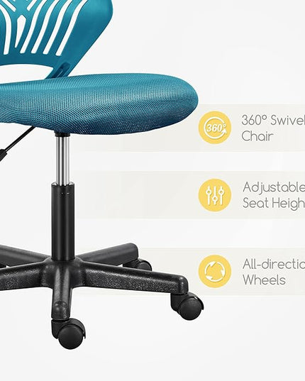 Yaheetech Students Cute Desk Chair Low-Back Armless Study Chair w/Lumbar Support Adjustable Swivel Chair in Home Bedroom School, Turquoise - LeafyLoom