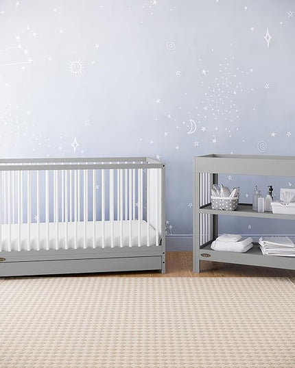 Graco Teddi 5-in-1 Convertible Crib with Drawer (Pebble Gray with White) – GREENGUARD Gold Certified, Crib with Drawer Combo, Full-Size Nursery Storage Drawer, Converts to Toddler Bed - LeafyLoom