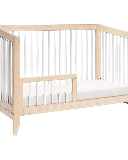 Babyletto Sprout 4-in-1 Convertible Crib with Toddler Bed Conversion Kit in Washed Natural and White, Greenguard Gold Certified - LeafyLoom