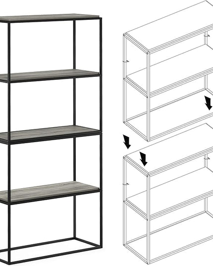 Furinno Moretti Modern Wide Stackable Metal Shelf, French Oak Grey - LeafyLoom