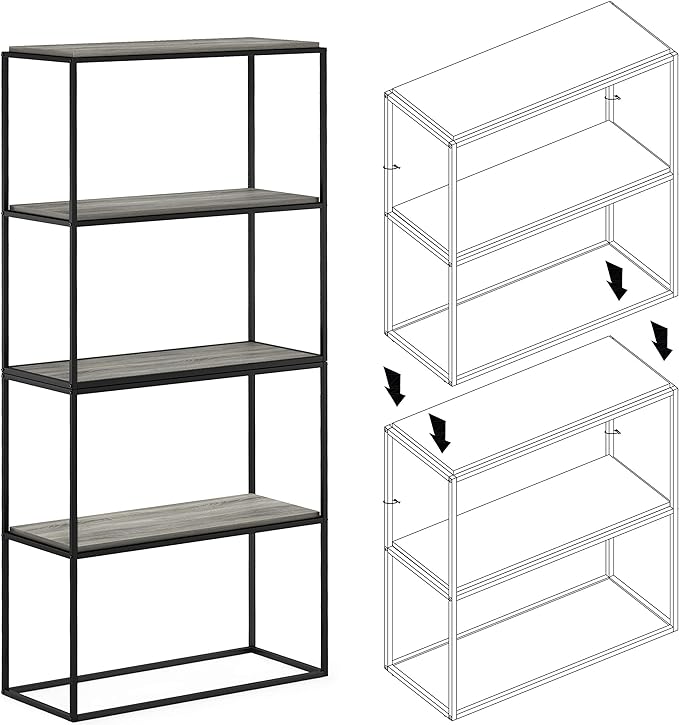 Furinno Moretti Modern Wide Stackable Metal Shelf, French Oak Grey - LeafyLoom
