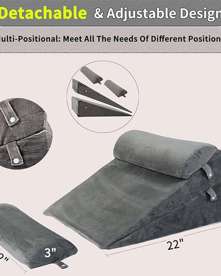 4PCS Adjustable Bed Wedge Pillow Sleeping Support Set 100% Memory Foam for Postoperative recovery, Back Neck Leg Support,Acid Reflux and GERD,Sitting Reading Dark Gray - LeafyLoom