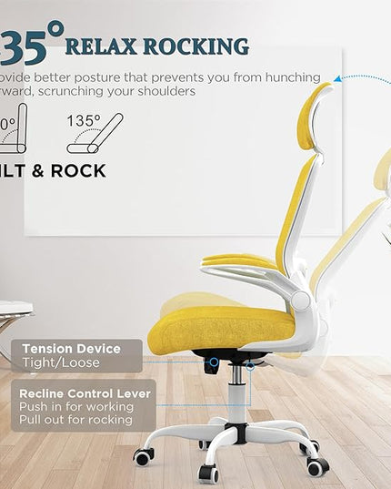 Mimoglad Office Chair, High Back Ergonomic Desk Chair with Adjustable Lumbar Support and Headrest, Swivel Task Chair with flip-up Armrests for Guitar Playing, 5 Years Warranty (Classic, Yellow) - LeafyLoom
