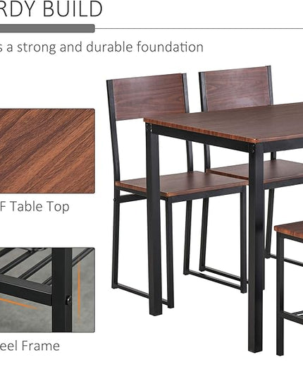 NicBex Dining Table for 4 Breakfast Nook Table Set Industrial 4 Piece Dining Room Table Set with Bench Wooden Kitchen Table and Chairs w/Storage Rack for Kitchen, Dinette, Rustic Brown - LeafyLoom