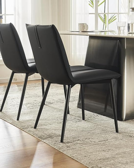 YOUTASTE Black Dining Chairs Set of 2 Modern Upholstered Kitchen Chairs with Back and Metal Legs,Soft Padded Side Chairs Dinner Chairs with Metal Legs for Living Room Bedroom - LeafyLoom