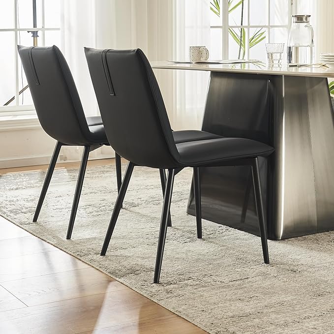 YOUTASTE Black Dining Chairs Set of 2 Modern Upholstered Kitchen Chairs with Back and Metal Legs,Soft Padded Side Chairs Dinner Chairs with Metal Legs for Living Room Bedroom - LeafyLoom