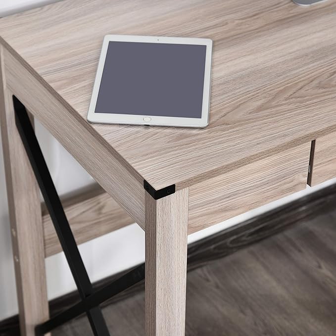 HOMCOM 44 inch Home Office Computer Desk, Rustic Writing Desk, Farmhouse Workstation with Storage Drawer, X-Frame - LeafyLoom