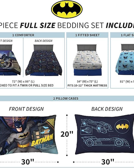 Franco Kids Bedding Super Soft Comforter and Sheet Set, 5 Piece Full Size, Batman - LeafyLoom