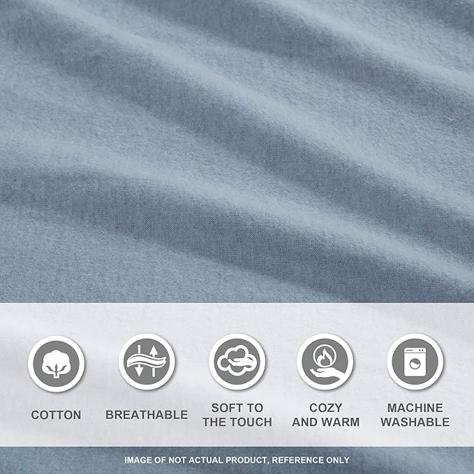 Comfort Spaces Cotton Flannel Breathable Warm Deep Pocket Sheets With Pillow Case Bedding, Twin, Solid Blue, 3 Piece - LeafyLoom