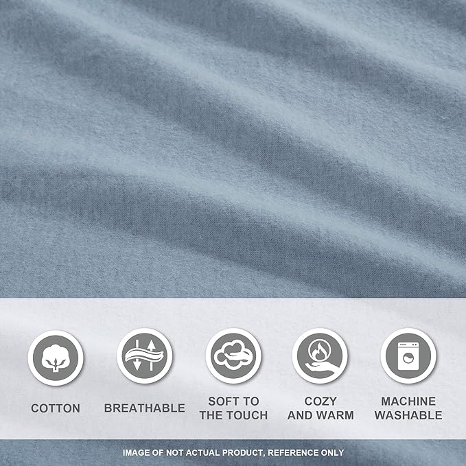 Comfort Spaces Cotton Flannel Breathable Warm Deep Pocket Sheets with Pillow Case Bedding, Cal King, Blue Solid 4 Piece - LeafyLoom