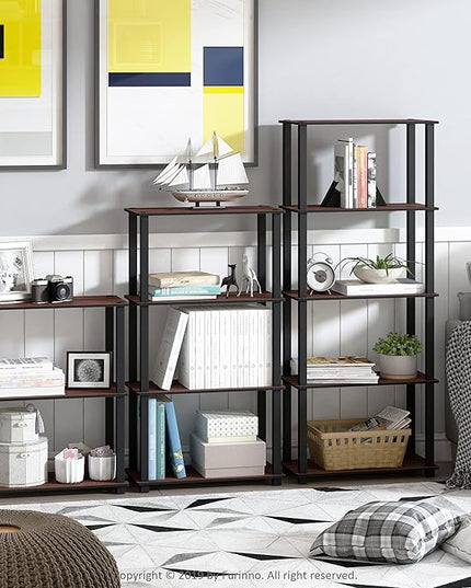 Furinno Turn-N-Tube 5-Tier Multipurpose Shelf / Display Rack / Storage Shelf / Bookshelf, Square Tubes, Dark Cherry/Black - LeafyLoom