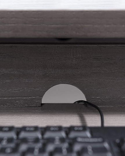 Leick Home 23400 Chisel & Forge Writing Computer Desk with Drop Front Keyboard Drawer, Smoke Gray and Matte Black - LeafyLoom