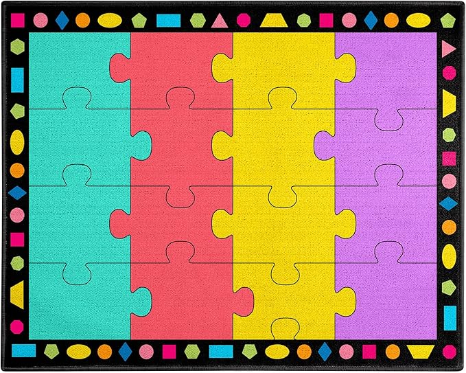 Booooom Jackson Classroom Rug Elementary Classroom Carpet 6'5"x8'5"Preschool Rugs Colorful Puzzle Seating Rug with Non-Slip Backing School Classroom Kid Rug (PzLaB-2620) - LeafyLoom