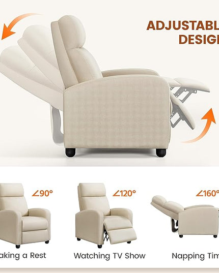 Yaheetech Modern Fabric Recliner Chair Sofa Adjustable Single Sofa with Thicker Seat Cushion and Backrest for Living Room Home Theater, Beige - LeafyLoom
