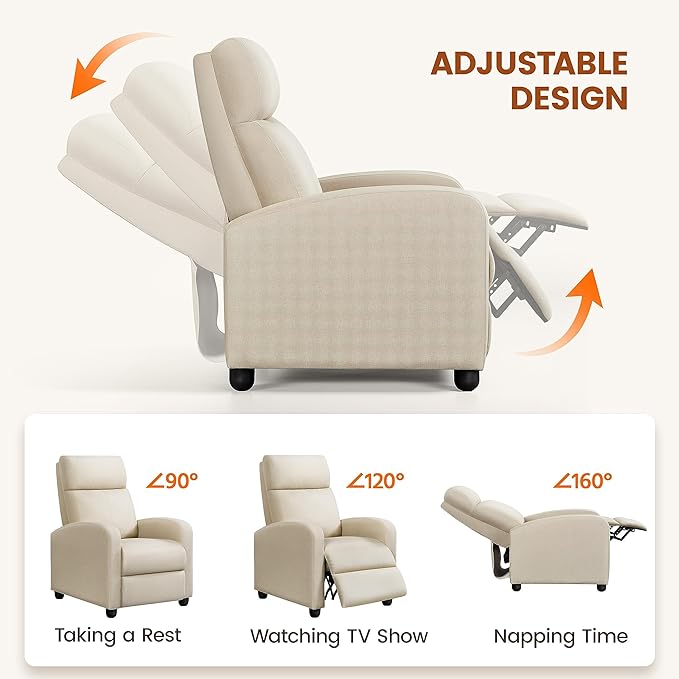 Yaheetech Modern Fabric Recliner Chair Sofa Adjustable Single Sofa with Thicker Seat Cushion and Backrest for Living Room Home Theater, Beige - LeafyLoom
