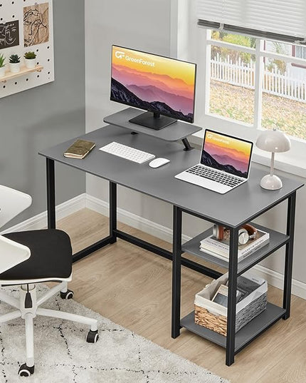 GreenForest Computer Desk with Monitor Stand,39 inch Home Office Desk with Reversible Storage Shelves,Modern Small Writing Desk Study Table,Work Form Home,Grey - LeafyLoom
