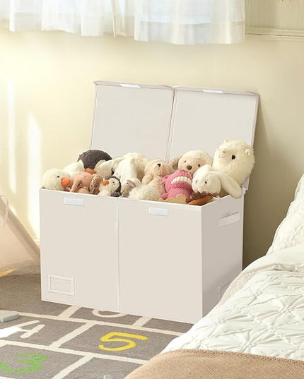 GRANNY SAYS Toy Chest with Lids, Foldable Toy Storage Organizer with Handles, Stuffed Animal Storage for Nursery Room Playroom, Living Room, Large Toy Box for Boys and Girls, Light Brown - LeafyLoom