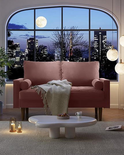Velvet Furniture for Small Spaces, Mid-Century Modern Loveseats for Living Room, Love Seat Couch Sofas, 58 Inches, Rose - LeafyLoom