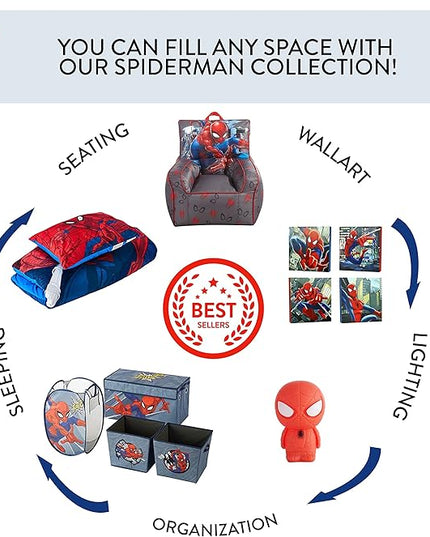 Idea Nuova Marvel Spiderman Toddler Nylon Bean Bag Chair with Piping & Top Carry Handle, Large - LeafyLoom
