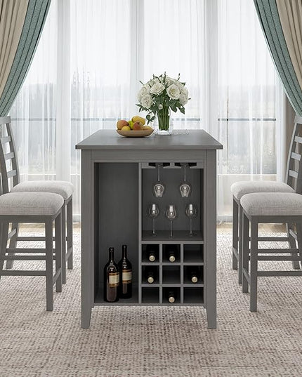 NicBex Small Kitchen Table Set for 4 Bar Table and Chairs Set 5-Piece Multi-Functional Rubber Wood Counter Height Dining Set with Padded Chairs for Dining Room, Gray - LeafyLoom