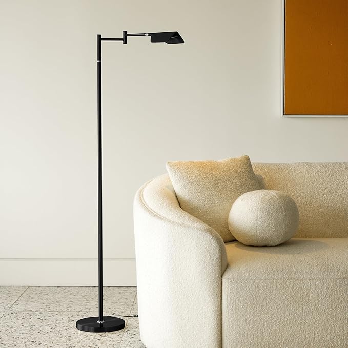Brightech Leaf Pharmacy LED Reading Lamp, Dimmable Floor Lamp with Easy Rotation over Chair or Desk for Living Rooms & Offices, Adjustable Standing Lamp, Tall Lamp for Sewing & Craftwork - Jet Black - LeafyLoom