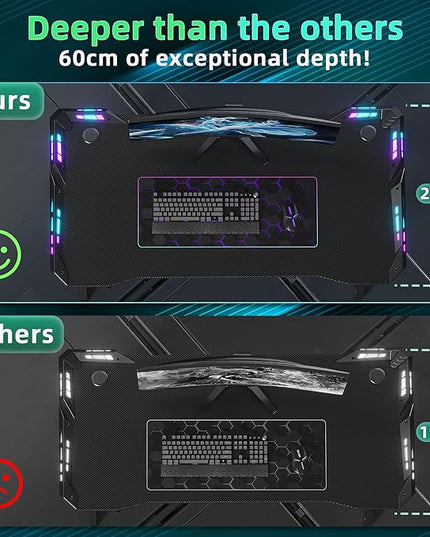 Gaming Desk with LED Lights, 47 Inch Computer Desk for Home Small Space, Gaming Table with Carbon Fiber Surface, PC Gamer Desk for Kids Boys Men, Black - LeafyLoom