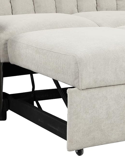 3 in 1 Oversized Convertible Loveseat Sleeper Sofa Bed,Contemporary Channel Tufted Love Seats Sofabed W/Pull Out Sleep Couch,Thicker Cushions and Padded Armrests for Living Room, 61", Beige-368 - LeafyLoom