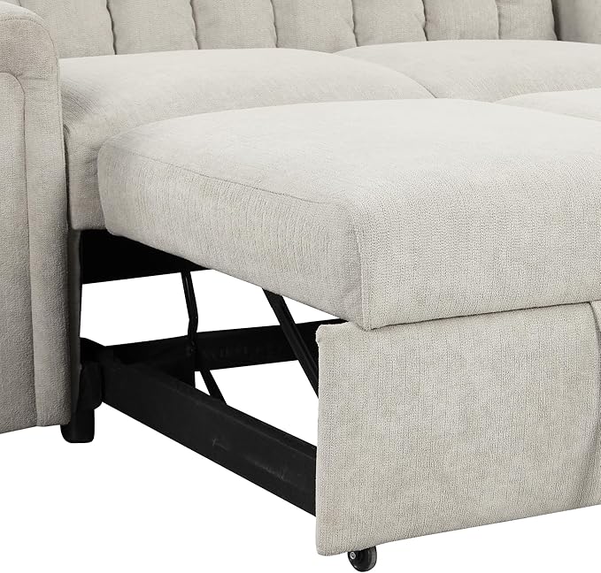 3 in 1 Oversized Convertible Loveseat Sleeper Sofa Bed,Contemporary Channel Tufted Love Seats Sofabed W/Pull Out Sleep Couch,Thicker Cushions and Padded Armrests for Living Room, 61", Beige-368 - LeafyLoom