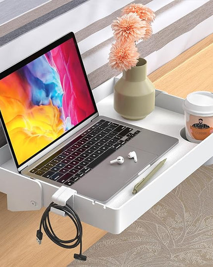 SPACELEAD Bedside Shelf for Bed & Top Bunk- College Dorm Room Essentials, Loft Bed Accessories, Clip On Nightstand Snack Organizer, Floating Bed Side Table Tray(White，Plastic) - LeafyLoom