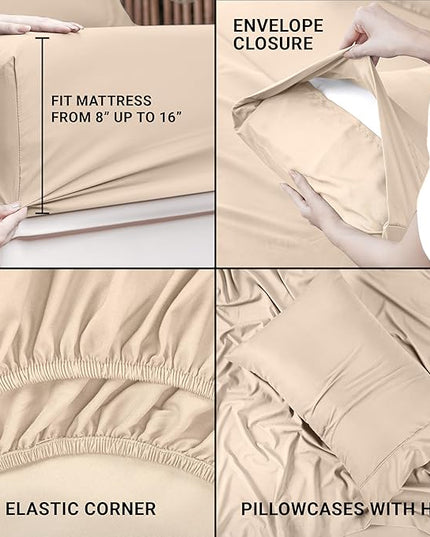 Utopia Bedding Twin XL Sheets - 3 Piece Bedding - Brushed Microfiber - Shrinkage and Fade Resistant - Easy Care (Twin XL Twin Extra Long Beige) - LeafyLoom