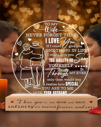 to My Wife 3D Illusion Lamp USB Powered, Wife Gifts from Husband, Gift for Her on Mothers Day Valentines Christmas, Wife Acrylic Night Light, Romantic Anniversary Wedding Gifts for Wife - LeafyLoom