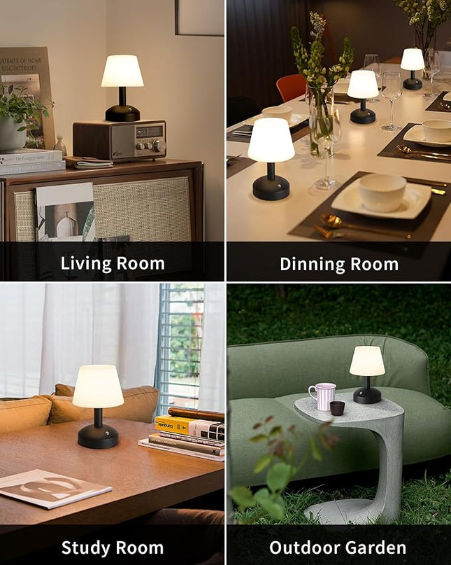 KDG Modern Cordless Small Table Lamps, Portable LED Dimmable Desk Lamp, 5000mAh Rechargeable Battery Operated Lighting for Restaurant/Bedroom/Bedside/Bar/Outdoor/Camping/Night Light(Black) - LeafyLoom