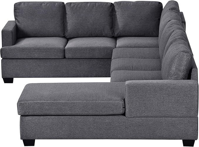 125.6" Large U-Shaped Sectional Sofa with Extra Wide Chaise Loung, Modern Oversized Modular Deep Seat Upholstered Couch for Home, Apartment, Living Room Furniture Set, Grey, 125.6 Inch - LeafyLoom