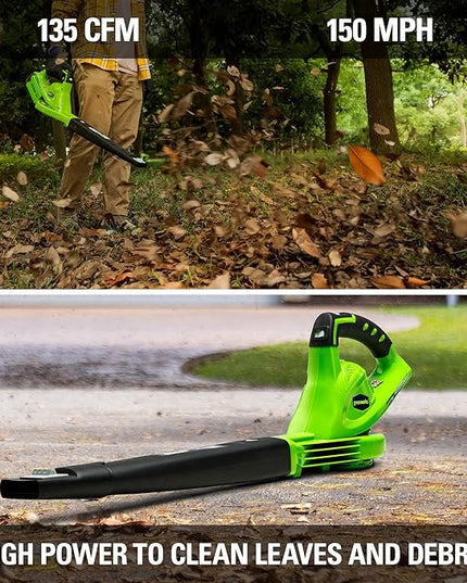 Greenworks 40V Leaf Blower/Sweeper, 150 MPH, Lightweight, Quiet, with 2.0 Ah Battery and Charger - LeafyLoom