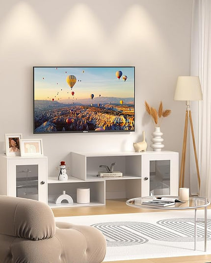 VECELO LED TV Stand for Televisions up to 70 Inchs Modern Entertainment Center with Storage Media Console with 23 Flashing Options and 4 Customizable Modes for Living Room, Bedroom, White - LeafyLoom