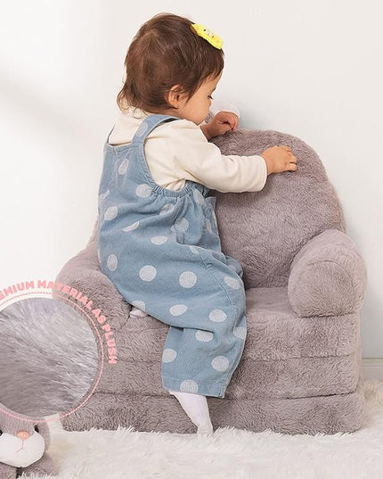 Kids Couch Fold Out Soft Toddler Chairs,Toddler Armrest Chair Bed for Play,Gift for 0-3 Years,Grey Bunny - LeafyLoom
