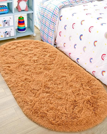 Noahas Ultra Soft Fluffy Bedroom Rugs,2.6' X 5.3' Oval Khaki Fluffy Rugs for Bedroom,Small Throw Rugs, Kids Room Carpet Modern Shaggy Area Rugs Home Decor - LeafyLoom