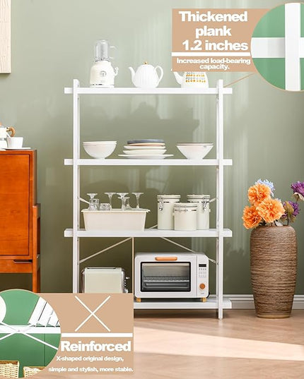 HCHQHS Bookshelf, 4-Tier Industrial Bookcase, White Open Book Shelf, Freestanding Tall Bookshelves with Metal Frame - LeafyLoom