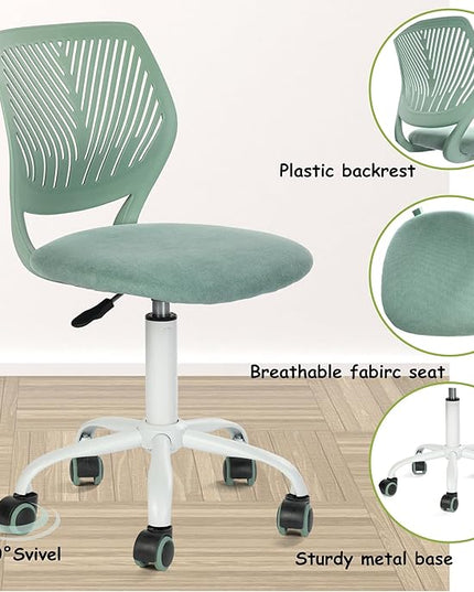 FurnitureR Writing Task Chair for Teens Boys Girls 360 Rolling Wheels Fabric Soft Pad Seat Breathable Backrest, Height Adjustable Liftup 29.5"-34.3", Morandi AQUA - LeafyLoom