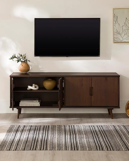 Walker Edison Genia Mid-Century Modern Solid Wood Stand for TVs up to 65 Inches, Walnut - LeafyLoom
