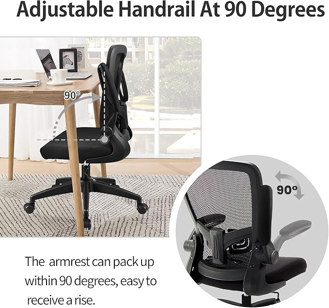 FelixKing Office Chair, Home Desk Chair with Lumbar Support Adjustable Height and Swivel Gaming Computer Chair with Flip up Armrests for Meeting Room (Black) - LeafyLoom