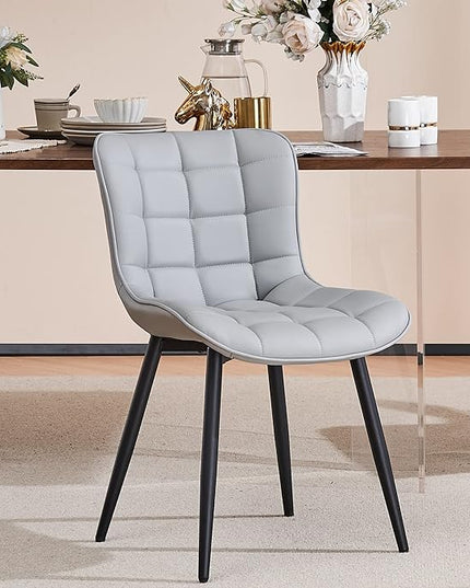 YOUTASTE Grey Dining Chairs Set of 2 PU Leather Upholstered Modern Armless Dining Room Chair with Back Metal Kitchen Dinner Accent Guest Chairs for Vanity Reception Waiting Room - LeafyLoom