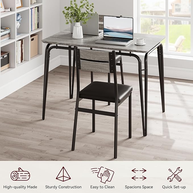 Dining Table for 4, Small Table and Chairs Set of 4, Square Dinette Set for 4, Dinner Table Set, 5 Piece Kitchen & Dining Room Sets for Small Space, Apartment (Gray, Dining Table with 4 Chairs) - LeafyLoom