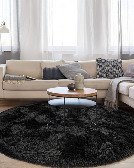 Black Round Rug for Bedroom, Super Fluffy Circle Rugs for Baby Nursery, 4'X4' Feet Furry Carpet for Children Kids Room, Cute Soft Shaggy Rug for Girls Home Decor, Fuzzy Plush Carpets for Dorm - LeafyLoom