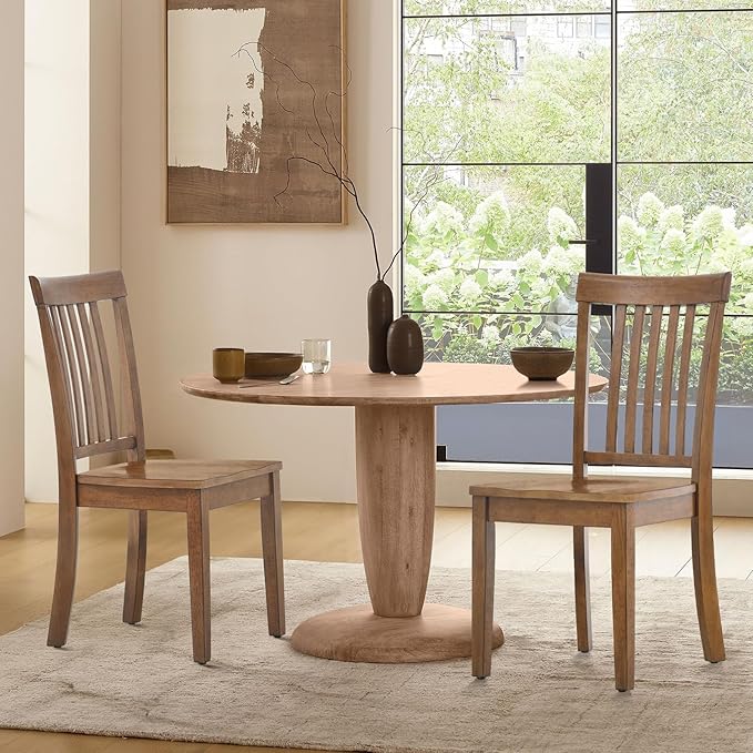 COLAMY Wooden Dining Chairs Set of 4, Spindle High Back Windsor Kitchen Side Chair, Farmhouse Dining Chairs for Kitchen and Dining Room, Light Brown - LeafyLoom