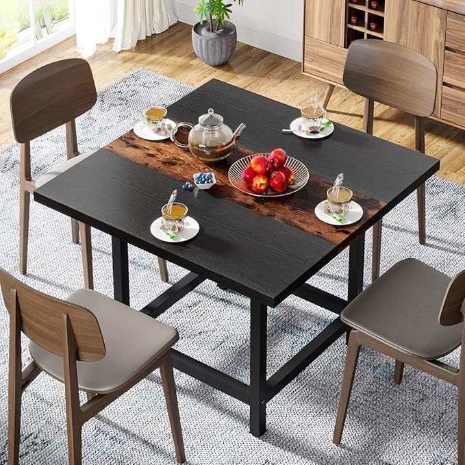 39.4"x 39.4"x29.5 “ inches Rustic Wooden Square Dining Kitchen Table for Small Space - LeafyLoom